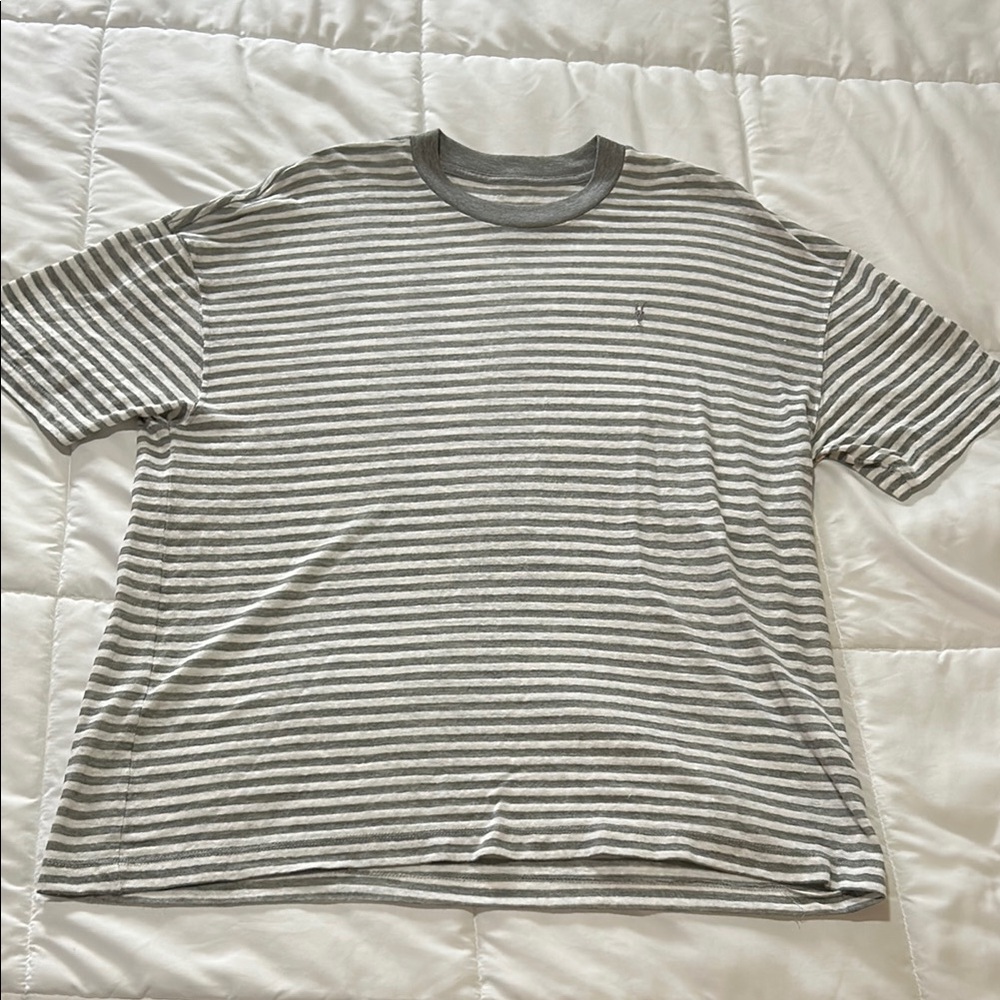 All Saints Sheer Gray and White Striped Tee